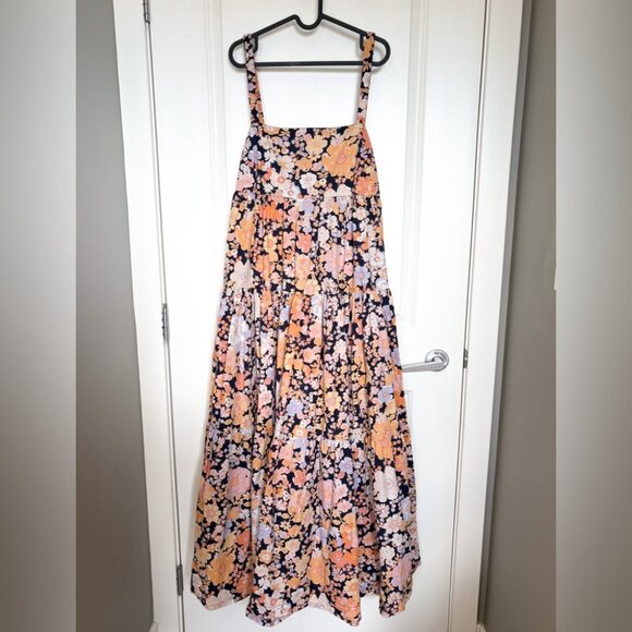 Free People Park Slope Floral Cotton Maxi Dress Navy Boho S - Picture 7 of 10